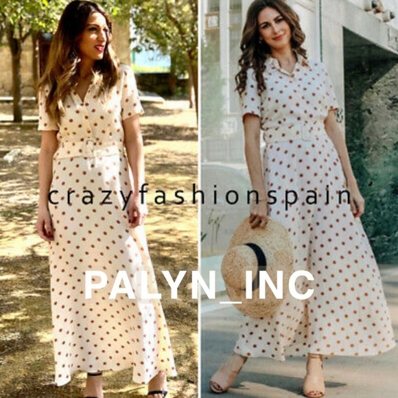 NWT ZARA LONG POLKA DOT DRESS WITH BELT - Picture 5 of 8